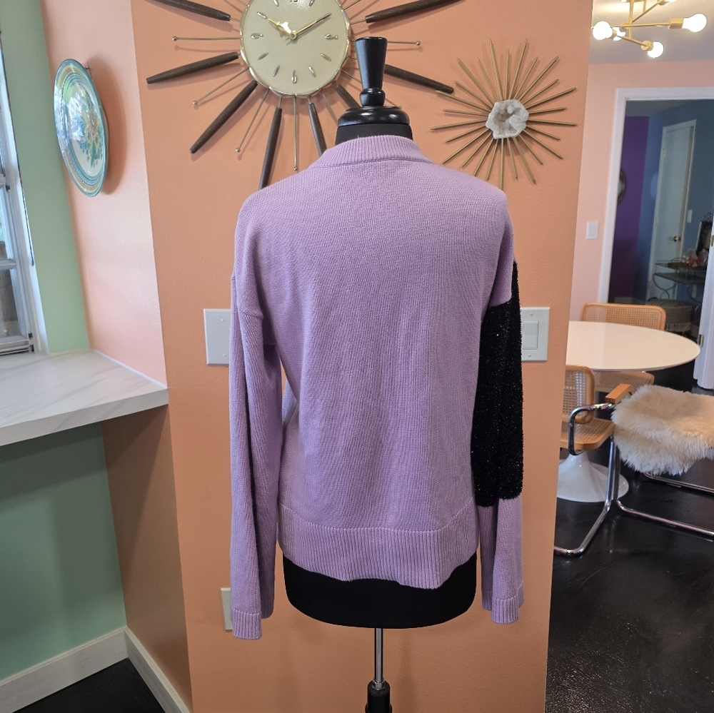 Kate Spade ♠️ Wool Lavender Panther Sweater. Sz Large - Picture 5 of 15